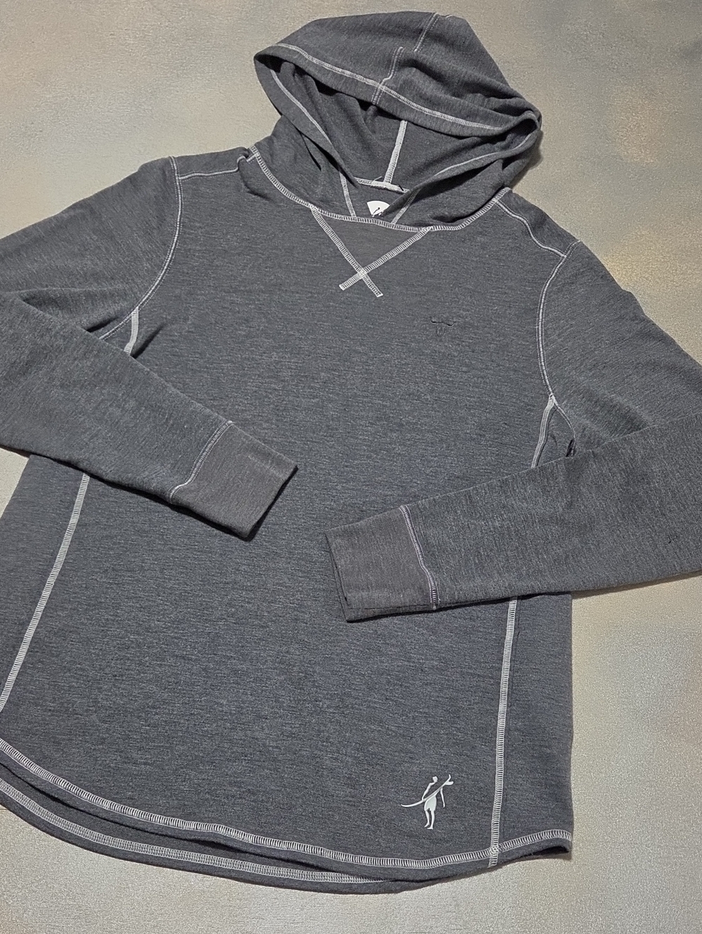 Women's Charcoal Gray Hooded Pullover Sweatshirt with Contrast Stitching